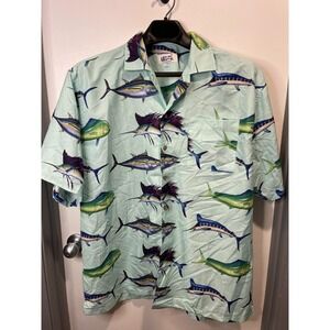 Uzzi Men's Button Up Short Sleeve Shirt (Fish) Size XL